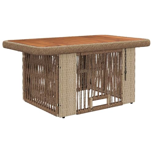 Conjunto de terraza de polirratán y madera resistente a la intemperie con mesa ajustable 6