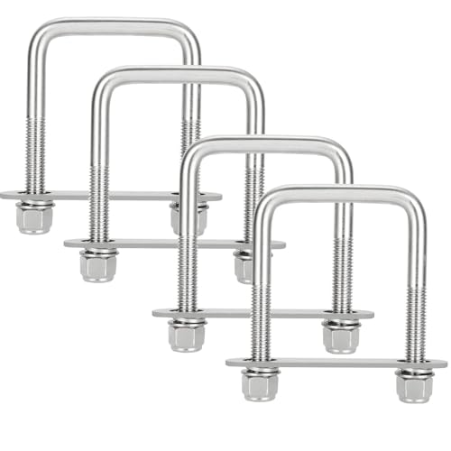 Image of 4PCS U Bolts Square 3-1 /16 inch Inner Width Stainless Steel Boat Trailer U-Bolts with Washers and Nuts, Replacement Parts and Accessories for Automobiles Trailer, Ski Boat, or Sailboat Trailers