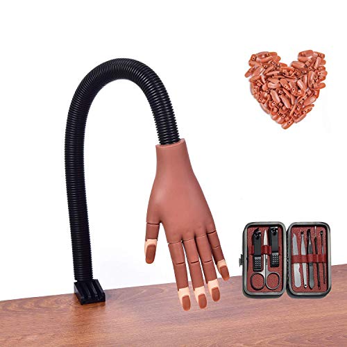 Practice Hand Flexible Adjustable False Hands with 100 Fake Nails, 100 Acrylic Nails Tips Artificial Nails in 10 Sizes, 8 Pieces Tools Set for DIY Practice Nail Art…