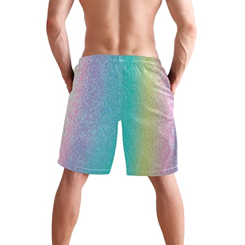 Iridescent Rainbow Glitter Men's Swim Trunks Quick Dry Beach Shorts with Mesh Lining Pockets Swimwear XL4
