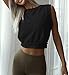 ARRIVE GUIDE Women's Cute Loose Fit Crop Top for Yoga, Gym, Casual Summer Tank, Cinched Waist, Cap Sleeve, Black XL