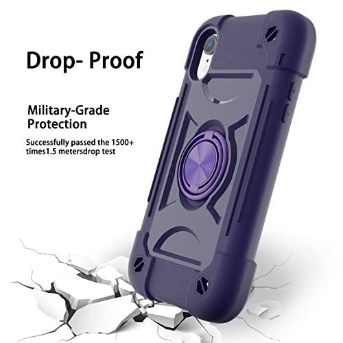 Image of MARKILL Compatible with iPhone with Built-in 360Rotating Ring Stand, Military Grade Drop Protection Full Body Rugged Heavy Duty Case Durable Cover (Deep Purple, iPhone XR 6.1 inch)