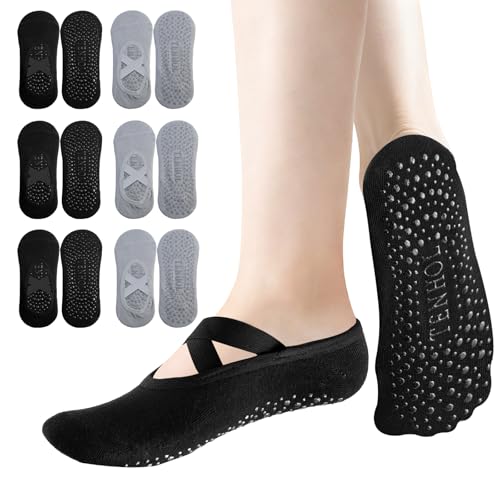 6 PCS Chaussettes Pilates Femme Anti-Dérapantes Respirables, Taille 34-40