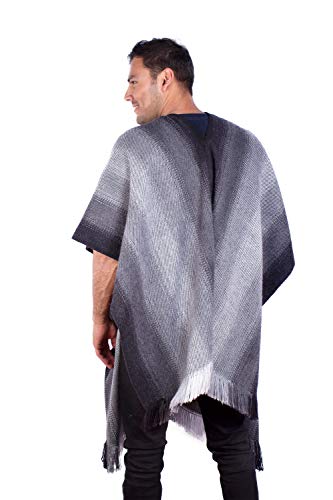 Image of V-Neck Gray Alpaca Poncho for Men - Peruvian Alpaca Wool