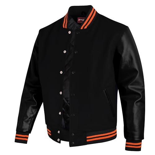 Men’s Varsity Letterman Jacket Wool Body & Genuine Leather Sleeves Classic Bomber for School & Sports3
