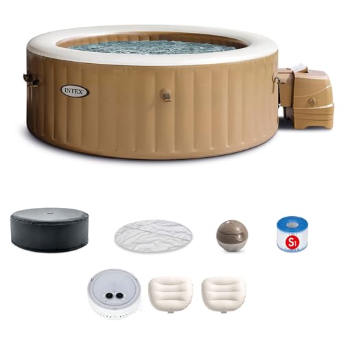 Image of INTEX PureSpa 4 Person Bubble Massage Inflatable Hot Tub Spa Bundled with Battery Powered Multicolor LED Light, and Adjustable Headrest (2 Pack)