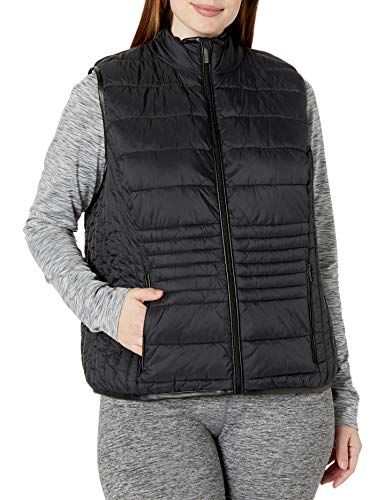 Marc New York Performance Women's Plus Size Super Soft Packable Vest with Faux Leather Trim, Black, 1X