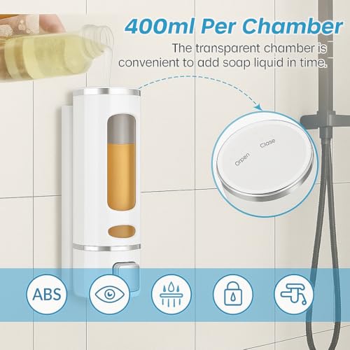 Image of ABS Wall Mounted Soap Shampoo Conditioner Handwash Gel Liquid Soap Sanitizer Dispenser for Bathroom Basin Kitchen Sinks (400 Ml, White)