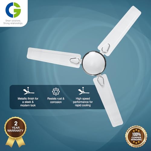 Image of CG Hansair | Decorative High-Speed 1200mm Ceiling Fan | 100% Copper Motor | 2-Year Warranty | Double Ball Bearing | Metallic White Silver