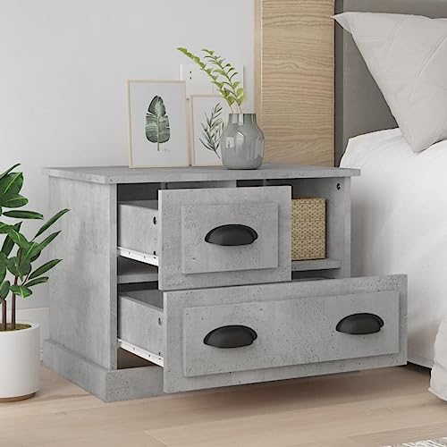 Table de Chevet 2 Tiroirs Gris Béton avec Grand Compartiment Ouvert - 4