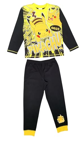 Pokémon Boys Pyjamas featuring Pikachu, Kids 2 Piece Set PJ’s, Nightwear, Black/Yellow, Age 9-10 Years