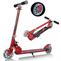 GYMAX Kids Stunt Scooter, Folding Kick Push Scooter with 2 Flashing Wheels and Adjustable T-bar, Perfect as a Gift for 4-13 Years Boys Girls (Red)