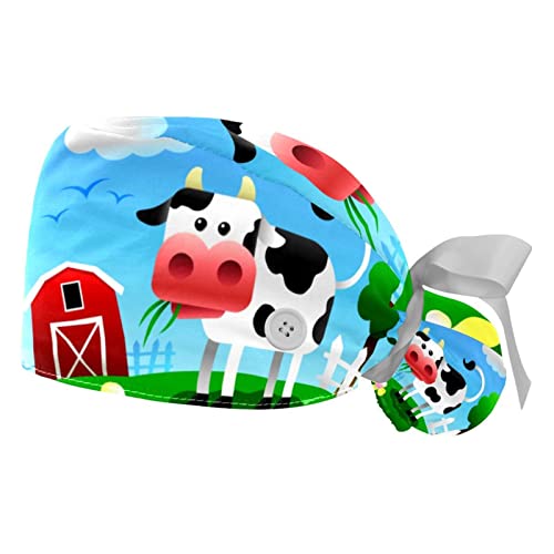Chapeaux bouffants imprimé vache JDEZ : lot de 2 casquettes de travail ajustables