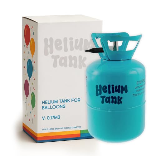 Bombona de hélio genérico, tanque para inflar balões de látex, turquesa, 0,17 m3, para 15 balões de 23 cm de diâmetro, com válvula de segurança