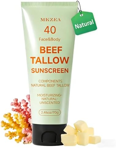 Beef Tallow Reef Safe Sunscreen SPF 40 for Face, Travel Size Natural Organic Non-Greasy Lightweight Formula For Women & Men, Summer Outdoor Sports Beach Home Office Daily Use, 2.46 OZ