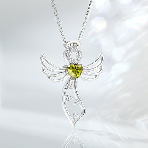 Little Guardian Angel Necklace 925 Sterling Silver with Heart Birthstone Angel Wing Pendant Unique Gifts for Her4
