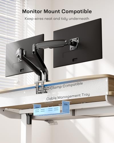 Image of HUANUO 48 x 30 inch Electric Standing Desk with 4 Drawers, Adjustable Height Sit Stand Home Office Desk with Two Tiers, Ergonomic Adjustable Stand up Desk C-Clamp Monitor Mount Compatible, Natural