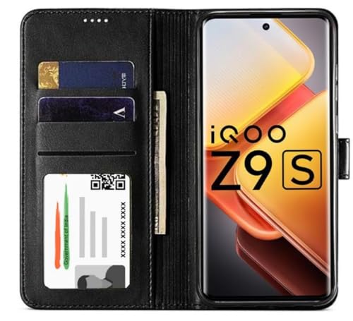 Image of TOUCCH Flip case for iQOO Z9s 5G| Leather Finish Cover & Flexible Stand Design | Card and Money Pocket | Black