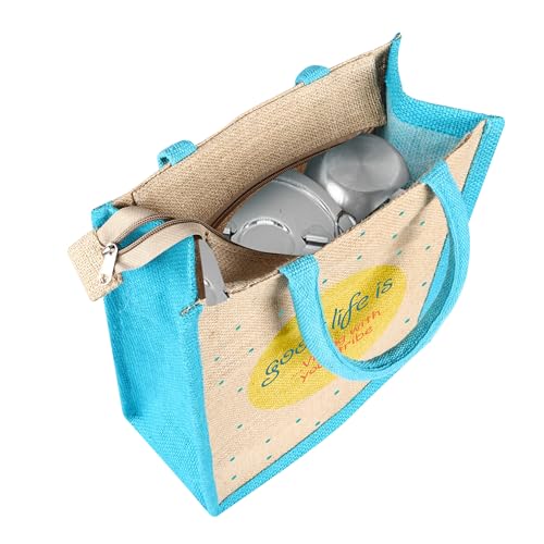 Image of BLACKBOXES Eco-Friendly Printed Jute Hand Bag-Reusable Tiffin Shopping Grocery Multipurpose Hand Bag for Men and Women