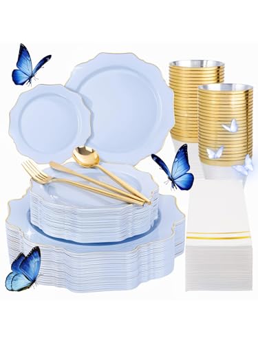 WDF 175Pcs Blue Plastic Plates - Heavy Duty Baby Blue Plates Disposable - 25Guests Plastic Dinnerware Ideal for Parties/Wedding/Baby Shower/Hanukkah WDF 175Pcs Blue Plastic Plates - Heavy Duty Baby Blue Plates Disposable - 25Guests Plastic Dinnerware Ideal for Parties/Wedding/Baby Shower/Hanukkah