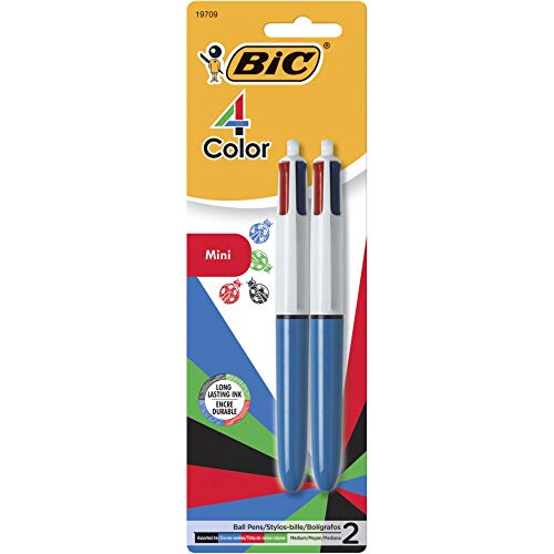 BIC - Mini penne a sfera a 4 colori, 1,0 mm, colori assortiti, confezione da 2