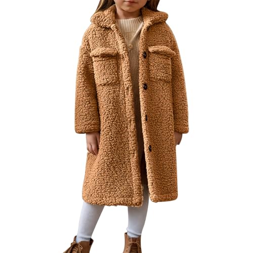 Girls Sherpa Jacket Fall Winter Warm Plush Fuzzy Long Coat Boys Casual Outerwear Fleece Jacket with Pockets