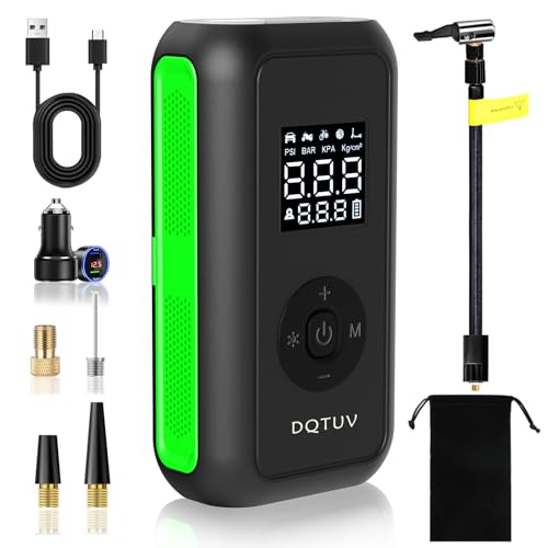 Tire Inflator Portable Air Compressor, Rechargeable Air Pump for Car Tires, 150PSI Portable Tire Inflator with Car Charger Adapter, 2X Faster Bike Tire Pump,Motorcycle,Pressure Gauge,LED Light