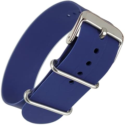 Silicone Single Pass NATO Style Straps - 18mm 20mm 22mm - Black Navy Blue Green Orange Grey (22mm, Navy Blue) Cover