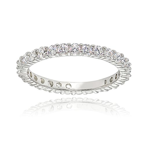 Hoops & Loops Sterling Silver Cubic Zirconia 2mm Round-cut Eternity Band Ring