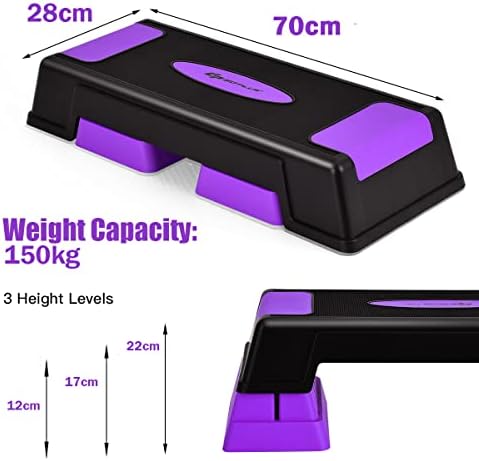 COSTWAY Aerobic Stepper, 2/3 Levels Height Adjustable Exercise Step Platform with Risers and Non-Slip Surface, Workout Fitness Step Board for Home Gym