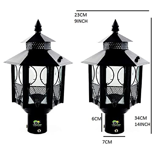 Image of Weldecor Metal Antique Decorative Outdoor Gate Lamps,Architectural Design for Main Home Gate Light Waterproof,Rustproof for Garden,Exterior Compound Wall Lights for Piller,Pole Lamp Post Set of 2