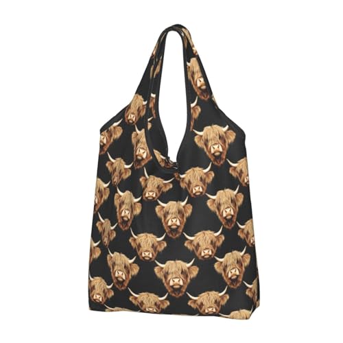 Bolsas de comestibles reutilizables con estampado de vaca realista, bolsas de compras, bolsa plegable con asas, Negro, 1 PCS