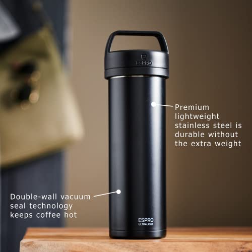 Espro P0 Ultralight French Press - Double Walled Stainless Steel Vacuum Insulated Coffee And Tea Maker, 16 Ounce, Matte Meteorite Black #TOP1