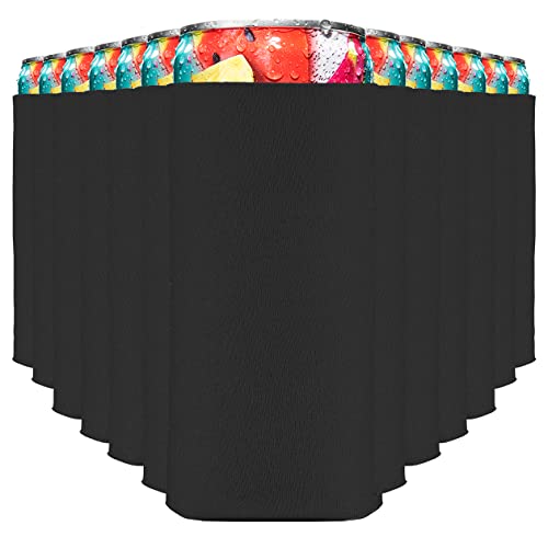 Image of Slim Can Cooler Sleeves (30-Pack) - Soft Insulated Koolies for White Claw & Slim Beer - HTV Blanks - Tall Can Coolies (Black)