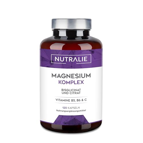 Magnesium Glycinat + Citrat - Komplex 2145mg - Vitamin B5 + B6 + C - Magnesium Kapseln - Magnesiumcitrat -120 Kapseln Vegan Nutralie