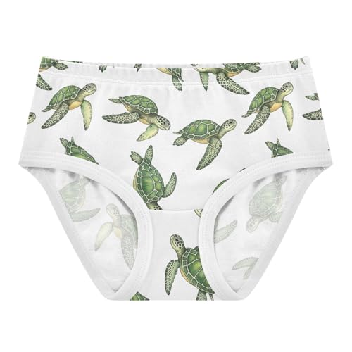 Joisal Watercolor Green Sea Turtles White Panties for Girl Toddler Underwear Floral Cotton Designer Briefs Kids Undies 2t