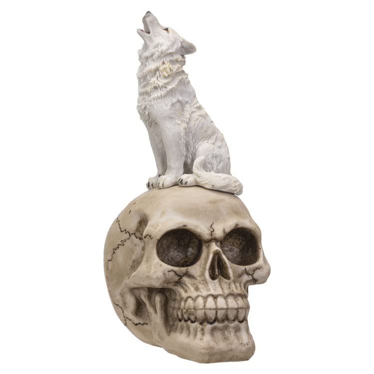 Figurine loup sur tête de mort blanc pour sublimer votre étagère de salon