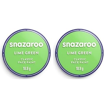 Snazaroo Classic Face and Body Paint, Lime Green, 18.8g Professional Water Based, Single Cake Makeup Supplies for Adults, Kids and Special FX (Pack of 2)