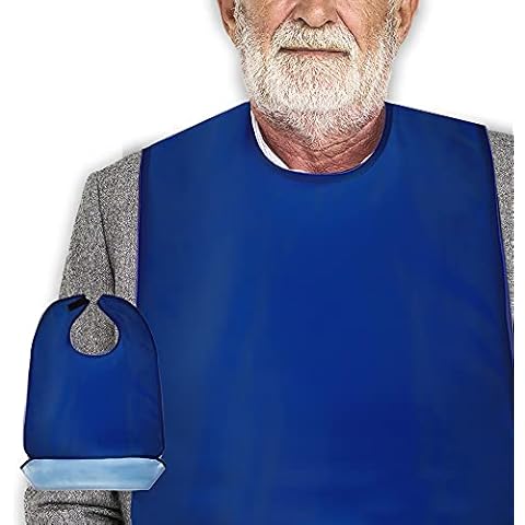 Classy Pal Adult Bibs for Women & Men, Wipe ‘n Wear™ Clothing Protectors for Eating, Senior Adult Bib Crumb Catcher, Waterproof, Reusable, Washable (Blue) Cover
