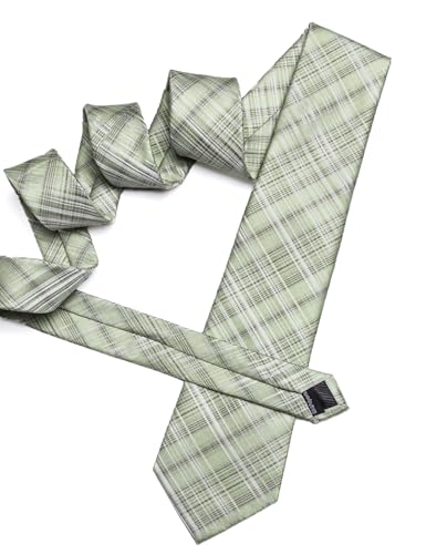 Image of Barry.Wang Plaid Ties Check Mens Necktie Set with Handkerchief Cufflinks Classic Stripe