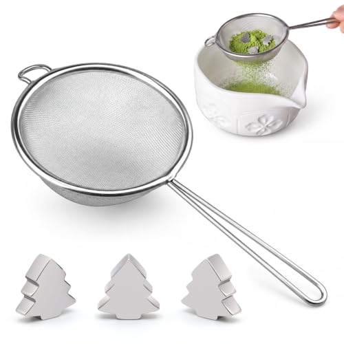 JUL WIND Matcha Whisk Set,Matcha Sifter with 40 Mesh Sieve&3 Weighted Beads
