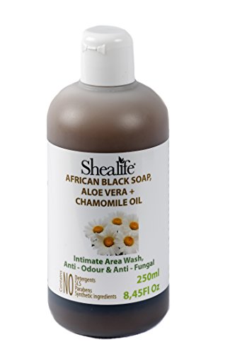 Shealife Intimate Hygiene African Black Soap, Ph Balanced With Aloe Vera Gel & Chamomile, Intimate Area Wash, Anti - Odour & Anti - Fungal Formula 250Ml 8.45 Fl Oz Light Chocolate Brown