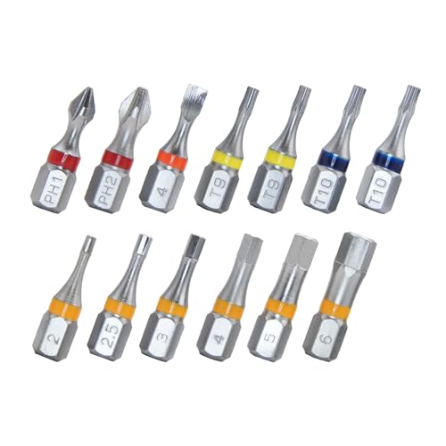 711L Juego de 13 brocas hexagonales codificadas por colores de 1/4 pulgadas - 2 piezas de Torx 9, 2 piezas de Torx de seguridad 10 y otras 9 puntas - Accesorio para mantenimiento de bicicletas y