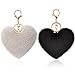 HICARER 2 Pezzi Portachiavi a Pon Pon a Forma di Cuore Portachiavi Pompon a Soffici Finti ortachiavi in Peluche Morbido Ornamento Pendente Accessorio per Signore Ragazze Donne (Nero, Grigio)