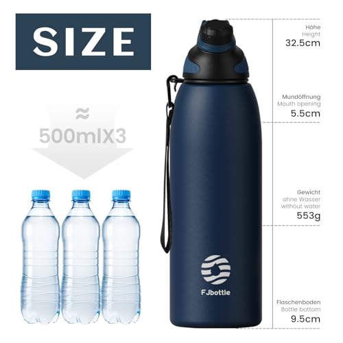 Miniatura 4 de Fjbottle Botella Agua Acero Inoxidable Con Tapa Magnética 1l, 800ml, 600ml, 400ml Sin Bpa Botella Termica Para Niños, 1500ml Deportiva Termo
