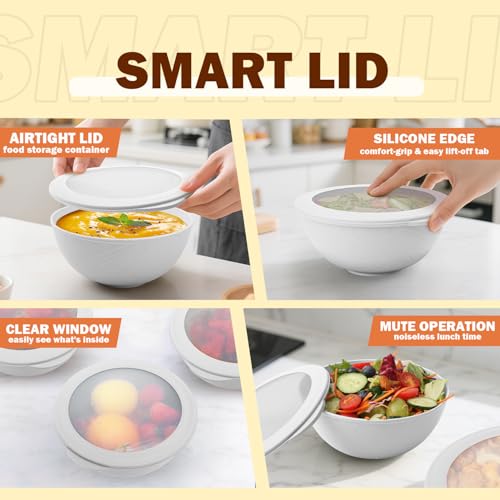 Image of Wheat Straw Bowls Set 40 OZ, Unbreakable Bowls with Dust-Proof Lids Set of 4, Microwave & Dishwasher Safe, Alternative Reusable Plastic Bowl for Cereal, Soup, Salad and Ramen, White