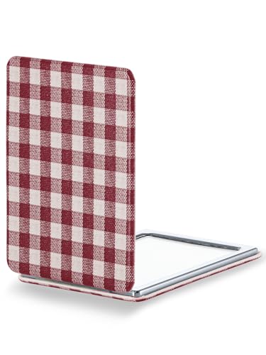 OMIRO Compact Mirror, Unique Plaid Pattern PU Leather 1X/3X Magni...