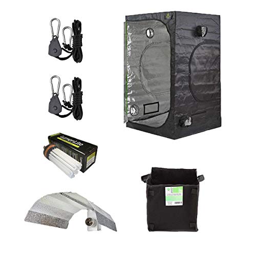Green Box Grow Tent (90cm x 60cm x 90cm) 250W Dual CFL Bul,b Reflector, Rope Ratchet, Fabric Pot