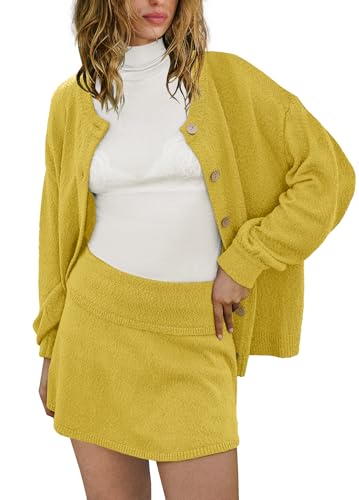 Image of Panadila Womens Sweater Skirt Set 2 Piece Outfits Sweater Skort Set Lounge Cardigan and Knit Skirt Matching Outfits