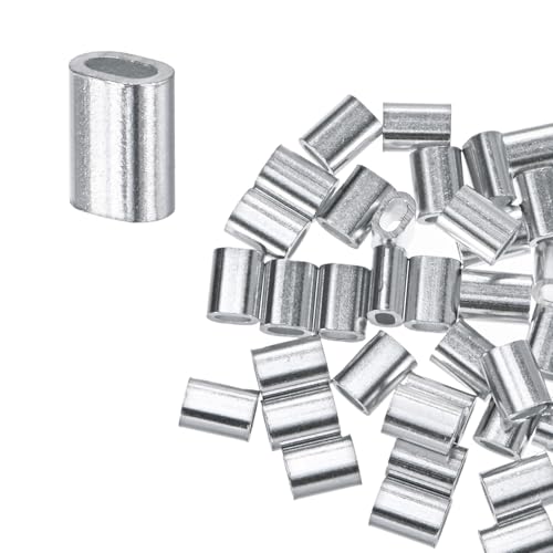 M METERXITY 50-Pack Aluminum Crimping Loop Sleeves, 1.2mm 3/64 Single Round Barrel Wire Rope Sleeves Cable Ferrule for Wire Rope/Cables Crimping Loop Sleeve